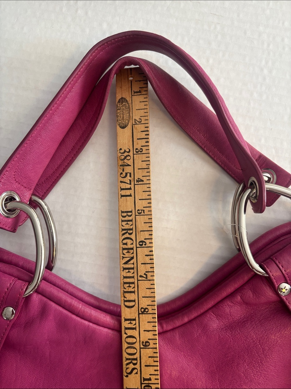 KOOBA BRAND…. MAGENTA PINK LEATHER SHOULDER BAG SILVER HARDWARE STUD DESIGN - Picture 11 of 11